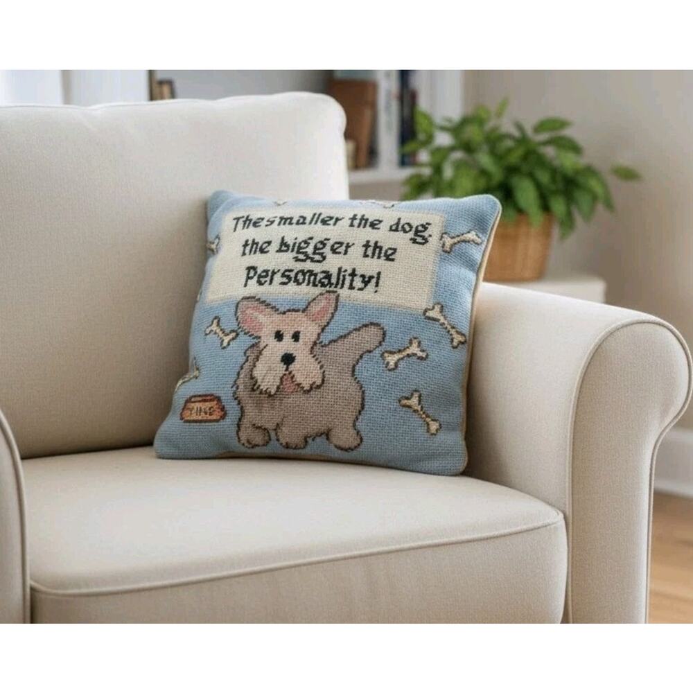 Linda Grayson Needlepoint Pillow The Smaller The Dog The Bigger The Personality